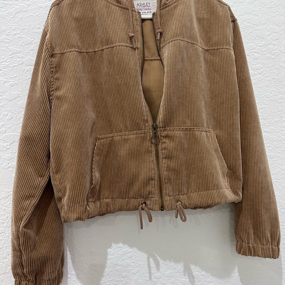 ASHLEY • Tan Corduroy Hoodie Jacket • sz Med - Picture 5 of 10